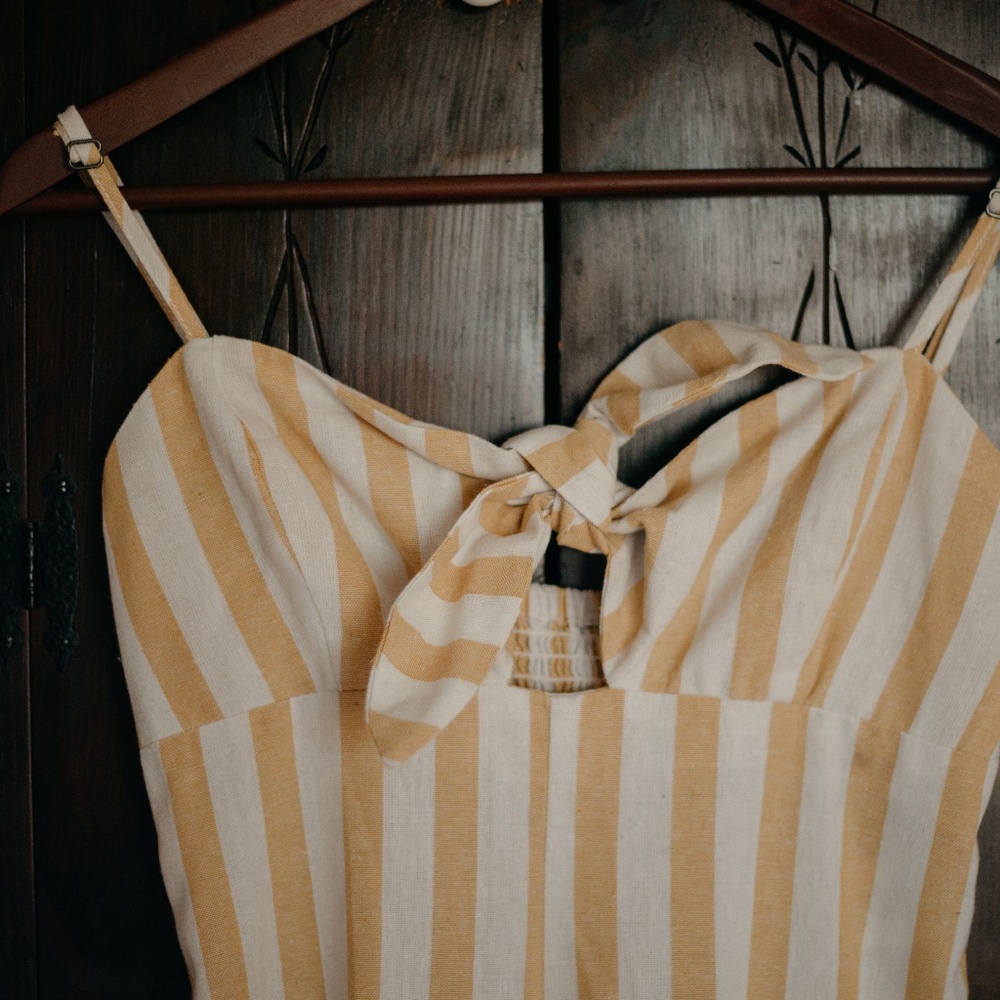 Linen Oatmeal and Marigold Striped Jumpsuit
